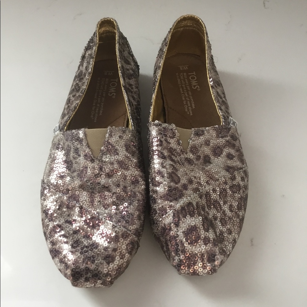 TOMS Leopard Print Sequined Flats - Size 8